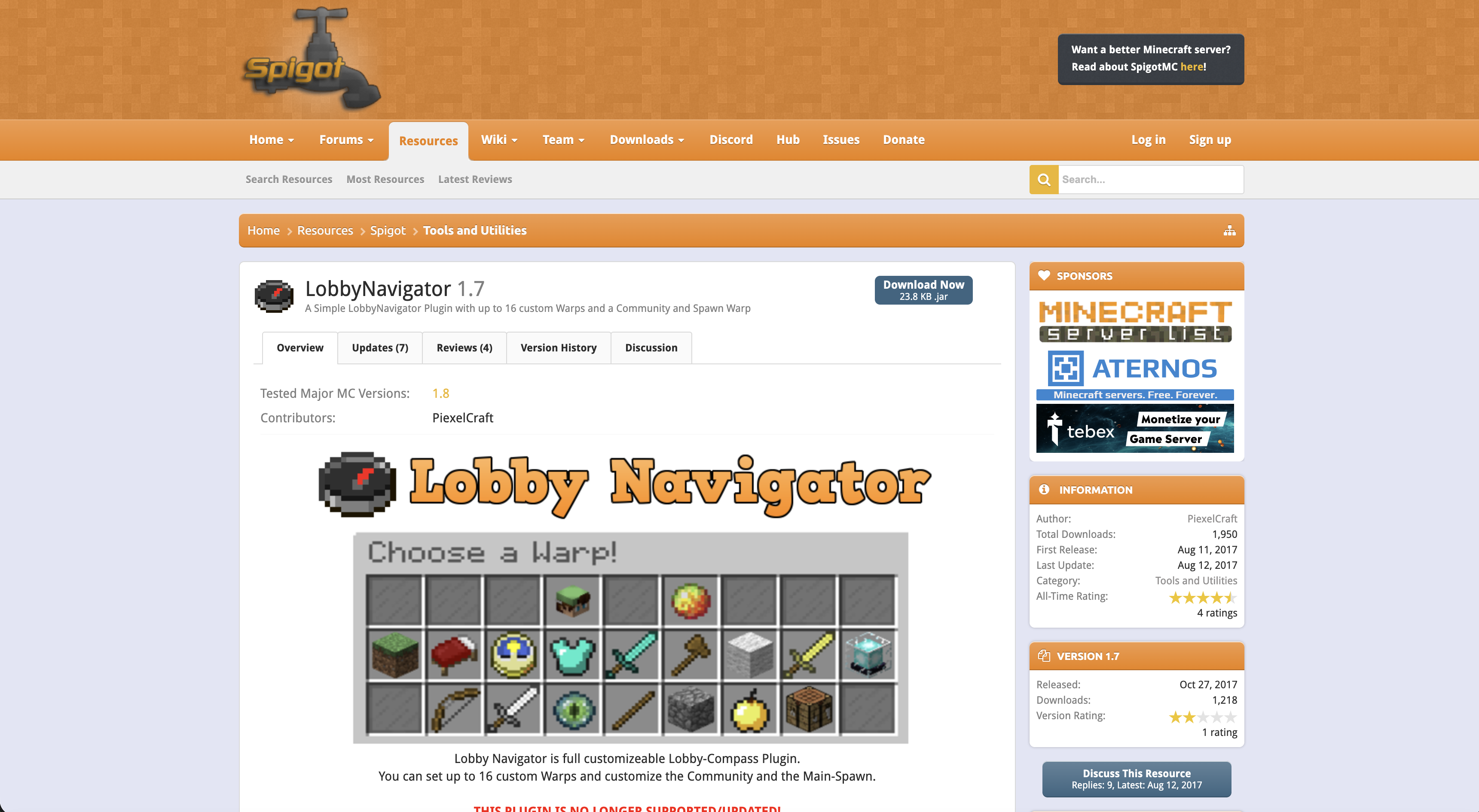 Minecraft Spigot plugins for lobby navigation and player visibility settings